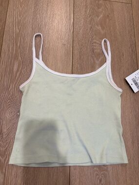 Brandy Melville Light Mint Green Ribbed Cami with White Trim